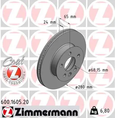 ZIMMERMANN  600.1605.20 Ön Fren Aynasi T4-Caravella 1.8-1.9d-1.9tdi-2.0-2.4d-2.5-2.5tdi-2.8(90-97)(279.8x24x5dlxhavali) 986478548-Df1596 701615301A 701615301D