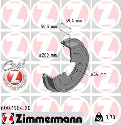 ZIMMERMANN  600.1964.20 Fren Kampanasi [200 / 59.2 Mm]  986477106-Db4260 1S0609617 6X0609617A