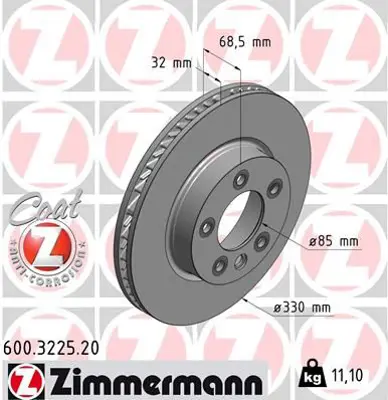 ZIMMERMANN  600.3225.20 Ön Fren Aynasi Sağ Vw Touareg 2.5 R5 Tdi-3.2 V6 03=> 4.2 V8-5.0 V10 Tdi 02=> 3.0 V6 Tdi 04=>(Havali) 986479250-Df4307s-Df4763s 7L6615302D 95535140240