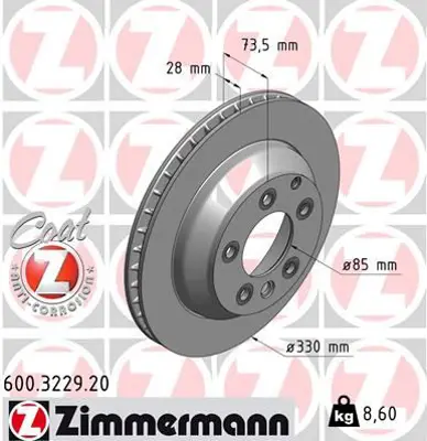ZIMMERMANN  600.3229.20 Arka Fren Aynasi Havali Touareg 2.5 R5 Tdi/3.2 V6 03- 4.2 V8/5.0 V10 Tdi 02- 3.0 V6 Tdi 04- 6.0 W12  986479095-Df4487s 7L6615601D 7L6615601J 7L8615601C