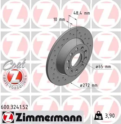 ZIMMERMANN  600.3241.52 Arka Fren Aynasi Jetta Iii-Golf Vi-Caddy 10>scirocco 08>a1 01>a3 04>altea 06>octavia 04>(272x9.7x9dl (Delikli)-986479677-986479c20-Df7911 1K0615601AA
