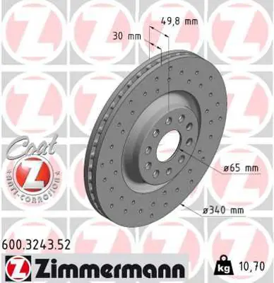 ZIMMERMANN  600.3243.52 Ön Fren Aynasi Havali Passat 1.4 Tsi/1.6 Tdi/1.8 Tsi/2.0 Tsi/2.0 Tdi/3.6 Fsi 4motiön 10- Passat Cc 1 (Delikli)-986479734-Df6133s 1K0615301AD