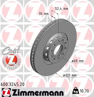 ZIMMERMANN  600.3245.20 Fren Diski. Ön. [320.7 / 30-27 Mm]. Hava Kanalli  986479690-Df6742s 4B3615301A