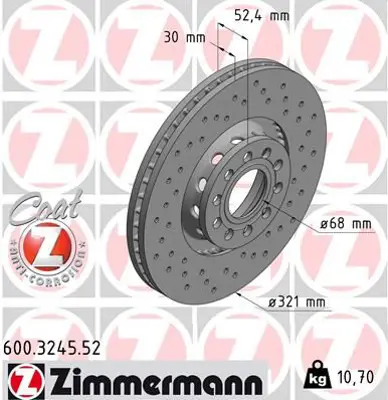 ZIMMERMANN  600.3245.52 Fren Diski. Ön. [320.7 / 30-27 Mm]. Hava Kanalli (Delikli) 986479690-Df6742s 4B3615301A