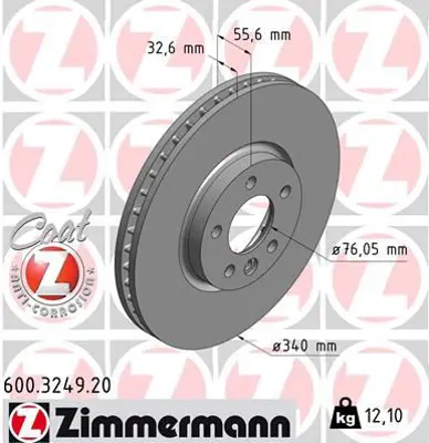 ZIMMERMANN  600.3249.20 Ön Fren Aynasi Multivan V(11-15)vi 15>t5 (10-15)t6 15> 986479546-Df6499s 7E0615301C