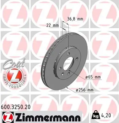 ZIMMERMANN  600.3250.20 Fren Diski Ön Mii 2011>citigo 2011>up 2011> 986479776-Df6252 1S0615301