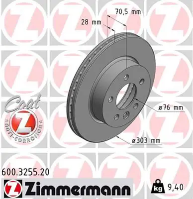 ZIMMERMANN  600.3255.20 Fren Diski Crafter Tge 2.0 Tdi 2N0615301A