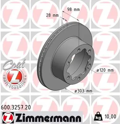 ZIMMERMANN  600.3257.20 Fren Diski Crafter 2.0 Tdi 2N0615601A 2N0615601C