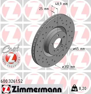 ZIMMERMANN  600.3261.52 Fren Disk (Delikli) 2Q0615301N
