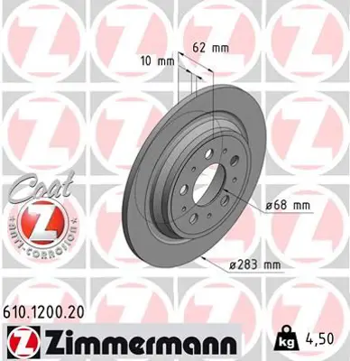 ZIMMERMANN  610.1200.20 Arka Fren Disk Ayna Volvo S70 96>00  V70 96>00 Xc70 99>04 272248 2722486 31262094