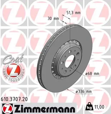 ZIMMERMANN  610.3707.20 Ön Fren Aynasi (Adet) Volvo Xc90 2.5t-D5-T6 (2002-2010) (17 Jant) (336x30x5dlxhavali) 986479202-Df4340s 31262489 306573015 306573013