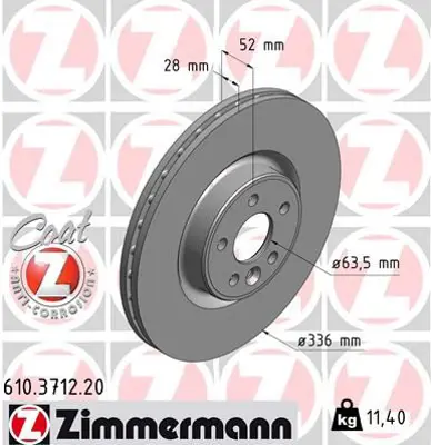 ZIMMERMANN  610.3712.20 On Fren Disk Aynasi Havali Volvo S60 Ii &Nbsp;10>15 S80 Ii &Nbsp;06> V60 I &Nbsp;11>15 V70 Iii 07>15 Xc70 Ii  09>15 ( 336cm Cap ) 30769057 30736313