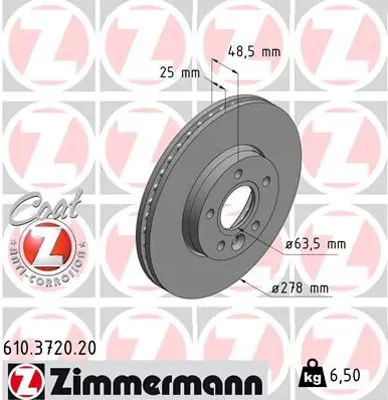 ZIMMERMANN  610.3720.20 Ön Fren Aynasi Volvo V40 D2 D3 D4 T2 T3 T4 T5 Hatchb Hava Kanalli Kaplamali Yüksek Karbon Alaşimli  986479699 31381374 31341642
