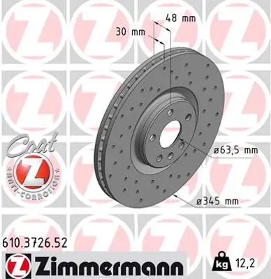 ZIMMERMANN  610.3726.52 Ön Fren Diski (Adet) S60 Iii S90 Ii V60 Iiv90 Ii Xc40 Xc60 Ii Xc90 Ii 17> (Delikli)--Df6939s ( 345 Cap ) 31400568 31471752