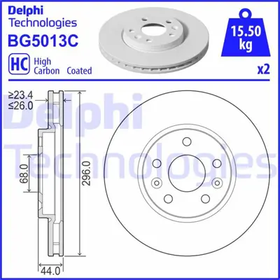 DELPHI 1987475098 Ön Fren Diski Renault Megane Iv 15> Talisman 15> (Diş Çap:296mm K:26mm Y:44mm 5 Delik) 402062000R 24012601891 33100915 92300703 58153139108 171469 6213010 LVBD1872 BG5013C 8DD355131871
