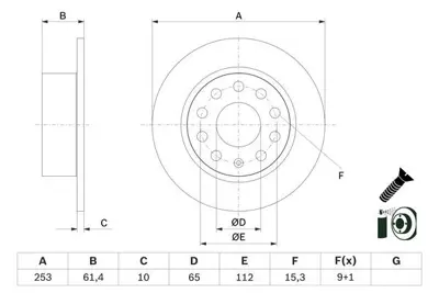 Bosch 96870 Fren Diski Arka Skoda Octavia Iii 12>20 (253x10x61.4) 5Q0615601C 3815314307 NBD2025 ADC4068 8D61611 ADV1843109 MDC2891C BG5022C LVBD1987 314307