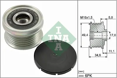 INA 9196 Alternatör Kasnaği Golf5-Jetta-Passat-Polo-A3-Leon 1.2-1.4 Tsi 1.6-1.6fsi(Bse-Blf-Blg-Caxa-Cava-Cbzb 03C903119F 04C903119 03C903119C