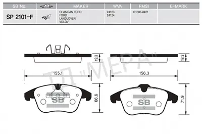 SANGSIN Y11575 On Fren Balatasi Evoque 12-18 Freelander 2 06-14 / Mondeo Iv 07 /> S Max Galaxy 07> Volvo S60 Ii 1.5 T3 15>18 S80 Ii 2.0 08>12 V60 I 11>15 V70 Iii 09>15 Xc70 Ii 09>12 30793941 LR004936 5P1255 ADB01591 FDB1897W BG912K021AA AN4481KE GDB1705 6910 2121900