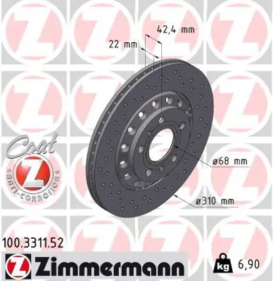 ZIMMERMANN GIC268 Fren Diski Arka Audi-A8 D3 (4e2-4e8)volkswagen-Phaeton (3d1-3d2-3d3-3d4-3d6-3d7-3d8-3d9) (Delikli) 986479062-Df4269 36238 3D0615601D BBD4547 4E0615601A BN0567 BS7118HB 25128V 8DD355113341 100331120 54523