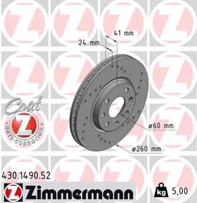 ZIMMERMANN GS8446 Ön Fren Aynasi Corsa C - Combo C (01>11) Meriva A (03>10) Tigra (04>09) (260x24x4dl Havali) (Delikli 569000 530032890 9860110 D1404 50360 203637 LVBE249 KBD4253 DI0406 BBD4253