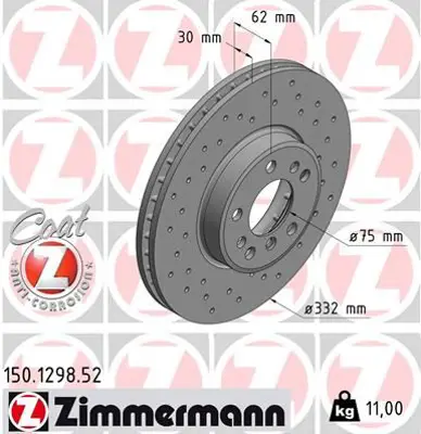 ZIMMERMANN JTC1239 Fren Diski On Havali Bmw X3 E83 X5 E53 (Delikli) 311547 34116794300 WGR12561 600331 660010 6765457 5311012030 9C89611 3155213025PD RD00072