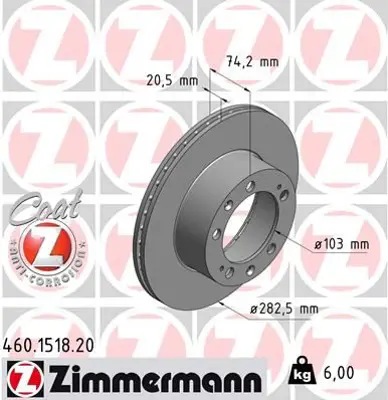 ZIMMERMANN JTE1068 Fren Disk 648310 94435104105 FBD295 52603 NBD430 92040000 460151800 561806B DF536 460151850