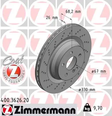 ZIMMERMANN JTE305 Fren Diski - Arka - [330/ 26-24 Mm]  986479654 2114231012 38571 BS7822 400362652 400362650 BDC5633 1421104 562400B 24012601361 V3080076