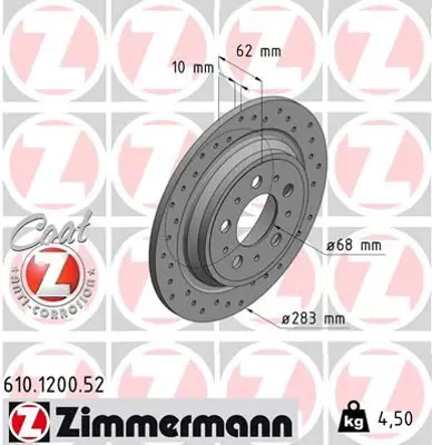 ZIMMERMANN JTE346 Arka Fren Disk Ayna Volvo S70 96>00  V70 96>00 Xc70 99>04 272248 314846 142669 NBD912 BDM692400 BS5120 BDR196310 VV481P 24011002921 520702