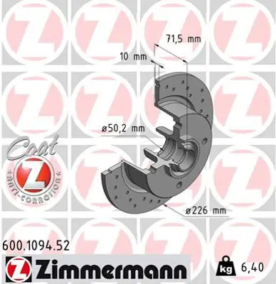 ZIMMERMANN PHA262 Fren Disk (Delikli) 113407075 600109575 BS1029 BS8630 BS7173 311405583A 600109475 561093J 140710 410142