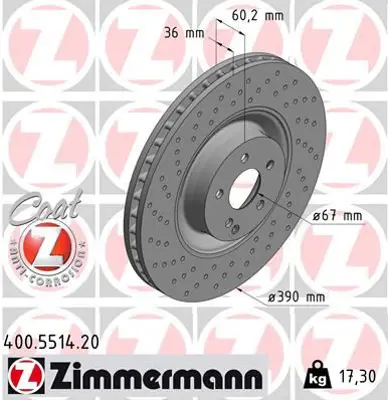 ZIMMERMANN PMK541 Fren Disk 2214210912 A2214211312 2214211312 92212210 BD3639 BG9207C 400551420 RT21862GLT9 RT21862HPGLT1 400551400