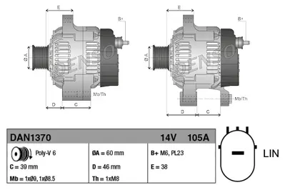 DENSO DAN1370 Alternator Honda Cr-V Iv (12-) 31100R1PH01 1042101540 20201174 DAN1370 DRA1192 LRA04018 ARE6120P 397005R06 1042105370 1042118280