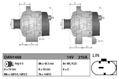 DENSO DAN1469 Alternator Bmw 5 (F10. F11) (10-16) LRA03910 12317646814 287520 CAL40519GS 215913210260 CAL40519AS DAN1469 440960 1042106981 2153202102