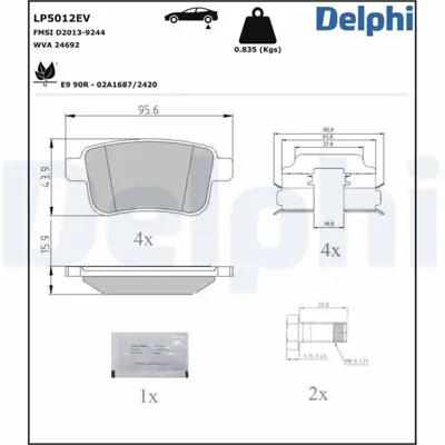 DELPHI LP5012EV Fren Balatasi Elektrikli 7701209869 LP2126 2208140 P68043N T1774 246921601 811025031 7941S 6928 986495418