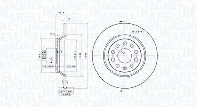 MAGNETI MARELLI 360406139501 Brembo Disk A3 8v1, 8vk Arka 3Q0615601 6282395 DF1682 BV6087 61000920C A1055P 8C50110 BS9162C CD8506S 30104496