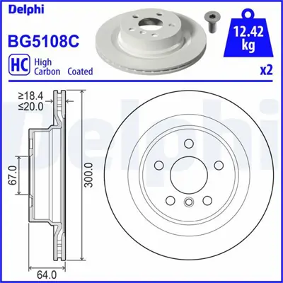 DELPHI BG5108C Fren Diski Çiftli Paket - Boyali, Delikli DSK3536 92326905 355133811 34206877213 9D11211 BG5108C B2565VR BV9420 34206879288 56269HC