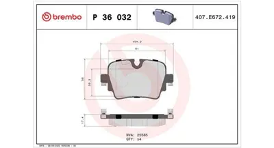 MAGNETI MARELLI 363700436032 Brembo Balata F-Type  X152 C2D49906 82210360 LVXL1925 2558517404 P36032 GDB2066 6120661 2157200 PAD1967 MDB3377