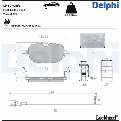 DELPHI LP5043EV Fren Balatasi Elektrikli 35336 1EA698151L P85195 T2920 2640803 1EA698151 8DB355042671 355042671 MDB83479 MDB3479