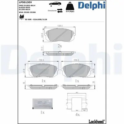 DELPHI LP5013EV Fren Balatasi Elektrikli 905 58101E4A10 P30039N P1202302 986TB3124 572318 130202 51K13 P30056 363802161019