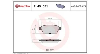 MAGNETI MARELLI 363700449051 Brembo Balata Fusion  Arka 6E5Z2200B GPYB2643Z 9E5Z2200A FDB4997 BE5Z2200A BP4568 5103312 ADM54288 31092 J3613019
