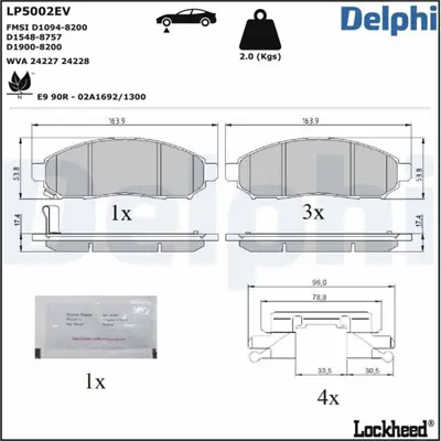 DELPHI LP5002EV Fren Balatasi On Nissan Leaf Navara Pathfinder 05 - 41060EA025 D1060ZP00C 5521050Z20 5521050Z10 5521082Z00 5001121 986494151 AY040NS163 7590 LP2011