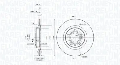 MAGNETI MARELLI 360406049901 Brembo Disk A4 B5 8d2 8E0615301B 8E0615301D 600320770 BAR22152 1618882180 344762 WH2485 DSK776 D1268 8E0615301P