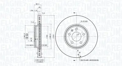 MAGNETI MARELLI 360406081401 Brembo Disk A4 Allroad B8 8kh 8K0615301 RAD1068C DSK2657 BS7214B 8K0615301T BG4079 197213 92159900 8W0615301G L8K0615301