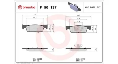 MAGNETI MARELLI 363700450137 Brembo Fren Balatası Smart Brembo Balata Forfour 2 453 4534211100 410603025R