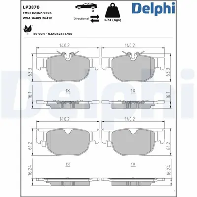 DELPHI LP3870 Fren Balatasi LR122689 T4A33131 2191500 P1815300 2224001 478300D020 77367369 8DB355020271 GDB1957 3Q0698451M