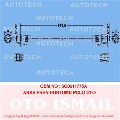 İthal TVP14 Fren Hortumu Arka 01> Polo 6Q0611775A 6X0611775 8967 H4460 VBJ169 66111110901 60408 BFH4892 1006110038 1J0611775