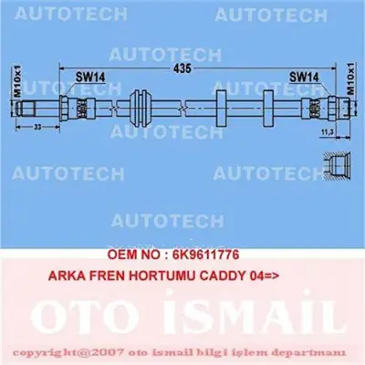 İthal TVC12 Fren Hortumu Arka 04> Caddy 6K9611776 BH770498 LH0498 338914 1005250050 FHY2457 190059 BH27048 8AH355465791 440019030646