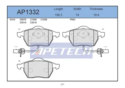 APETECH AP1332 Fren Balata On 97> Passat +fs 4B0698151B 4B0698151 4B0698151AB AC668681D 8E0698151K 986495241 4B0698996A 109457 8DB355010731 4B0698151E