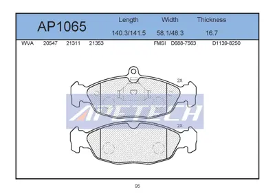 APETECH AP1065 Fren Balata On 91> Astra.F-Corsa.B Hz 1605455 EC11046948372 1605087 1605907 93220081 93176120 11046948372 P59011 93192639 90485140