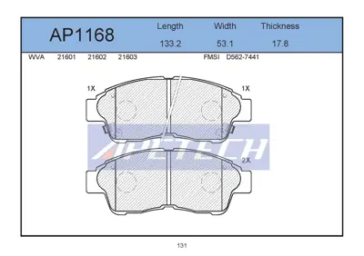 APETECH AP1168 Fren Balata On 92> Corolla Enj Hz 572333J 572333 40202 572333B 224528 446542011 598551 BP742 240202 40222