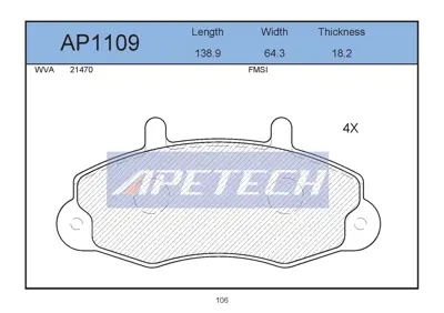 APETECH AP1109 Fren Balata On Transıt T.12 Hz 571745B PBP7121 WP700 LVXL624 MDB1558 1134158 13046039602 RCV1338 FBP1149 1301589